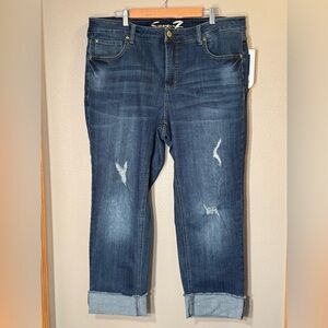 Seven7 brand Women’s Dark Blue Distressed Crop Jeans